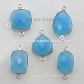 Wholesale 925 Sterling Silver Bezel Setting Connectors Blue Chalcedony Gemstone Jewelry Suppliers